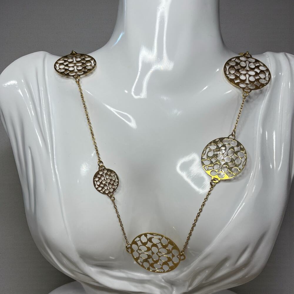 Coach Signature Gold Filigree Necklace, Bangle & Earring Jewelry Set - Picture 2 of 9